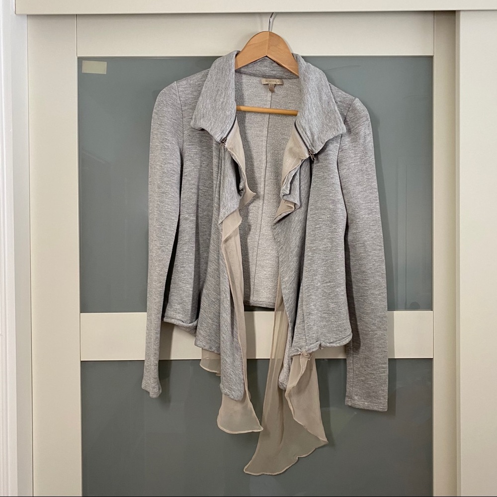 Gray Sweatshirt Cardigan wt Chiffon Ruffles Sz XSP
